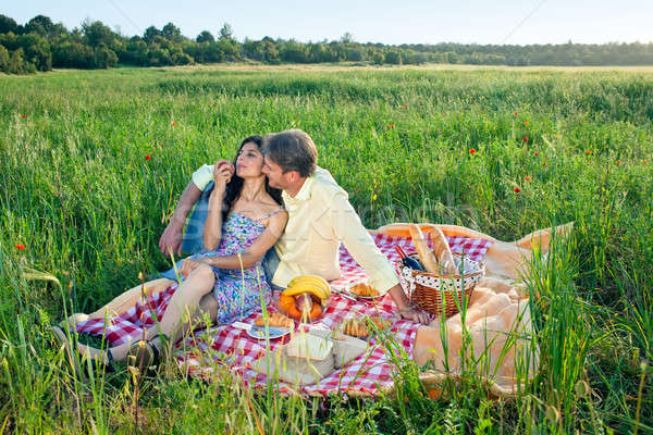 Romantic couple enjoying a summer picnic Stock photo © belahoche