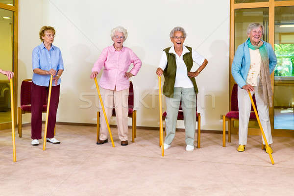 Four elderly females exercising with canes Stock photo © belahoche