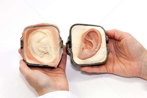 Silikon menschlichen Ohr Gips Form isoliert Stock foto © belahoche