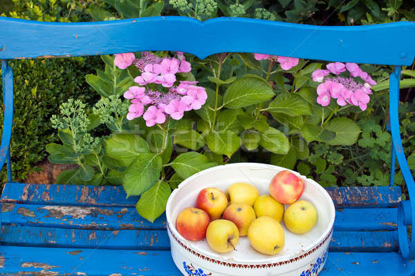 Apples on a Container on Top of Wooden Bench Stock photo © belahoche