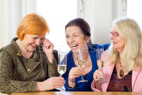 Happy Adult Friends Relaxing with Glasses of Wine Stock photo © belahoche