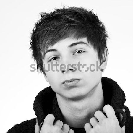 Kócos fickó portré tinédzser visel pulóver Stock fotó © Belyaevskiy