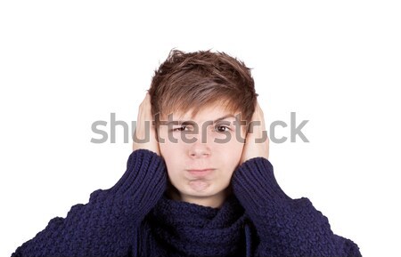 Junge geschlossen Ohren Hände Teenager lila Stock foto © Belyaevskiy