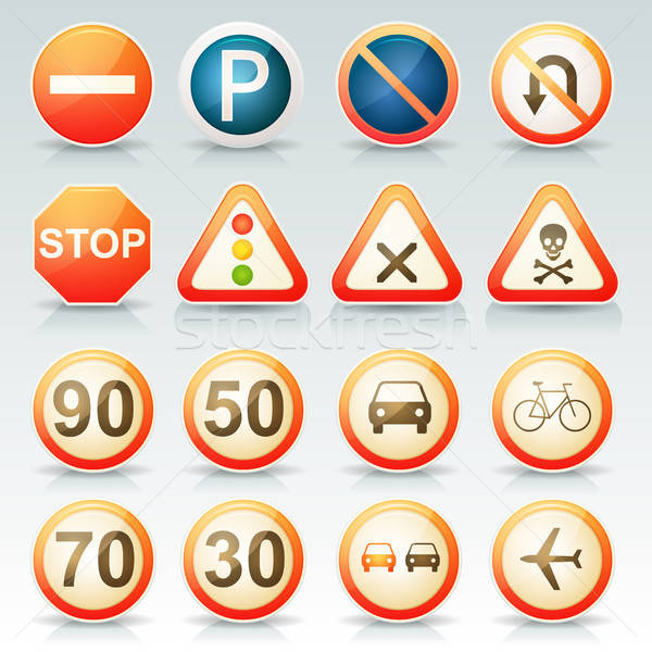 Road Signs Glossy Icons Set Stock photo © benchart