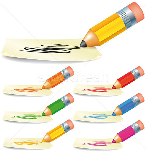 Set Of Color Pencil Drawing On Blank Sign Stock photo © benchart