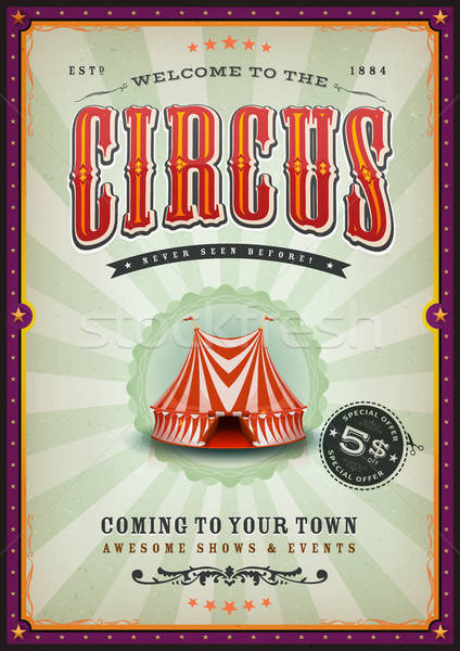 Klasszikus cirkusz poszter napsugarak illusztráció virágmintás Stock fotó © benchart