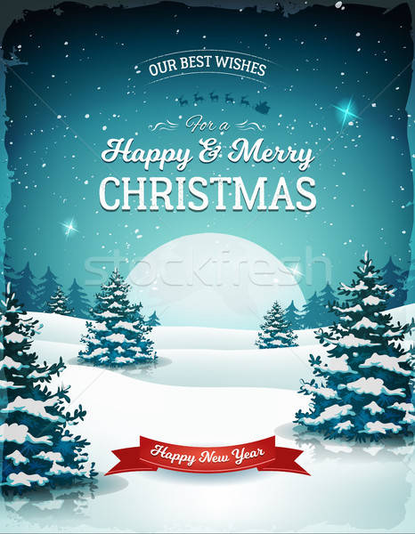 Vintage Blue Christmas Landscape Stock photo © benchart