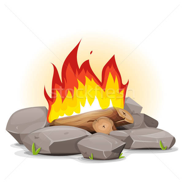 Kamp ateşi yanan Alevler örnek karikatür taşlar Stok fotoğraf © benchart