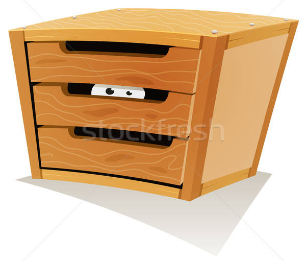Augen innerhalb Holz Schublade Illustration Karikatur Stock foto © benchart