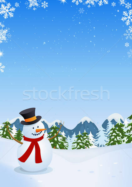 Snowman In Winter Landscape Stock photo © benchart