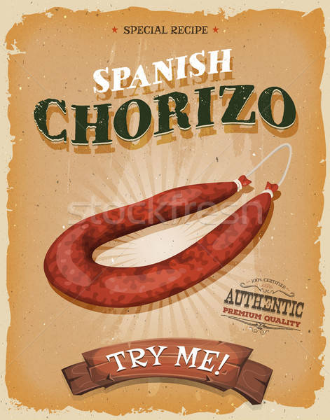 Grunge vintage espanol chorizo anunciante ilustración Foto stock © benchart