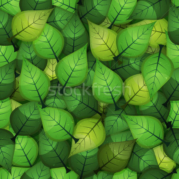 Stockfoto: Naadloos · voorjaar · bladeren · illustratie · zomer · groene · bladeren