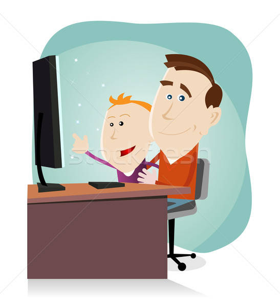 Daddy and son surfing on the net Stock photo © benchart