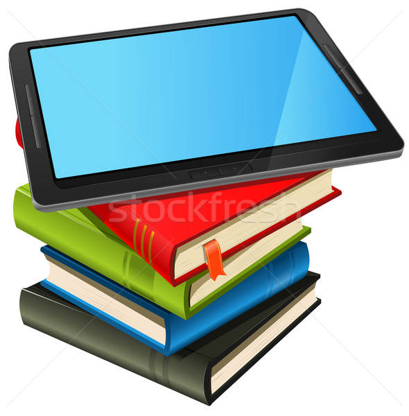 Book Stack And Blue Screen Tablet PC Stock photo © benchart