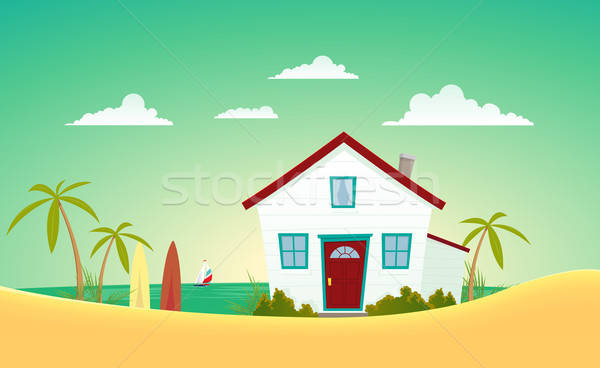 Huis strand illustratie cartoon zomer zeilen Stockfoto © benchart