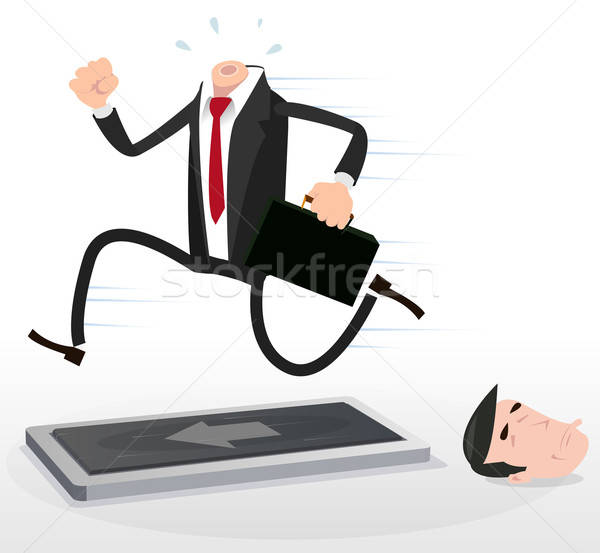 Cartoon Headless Businessman Running On A Treadmill Stock photo © benchart