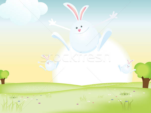Pasqua illustrazione buona pasqua jumping campi primavera Foto d'archivio © benchart