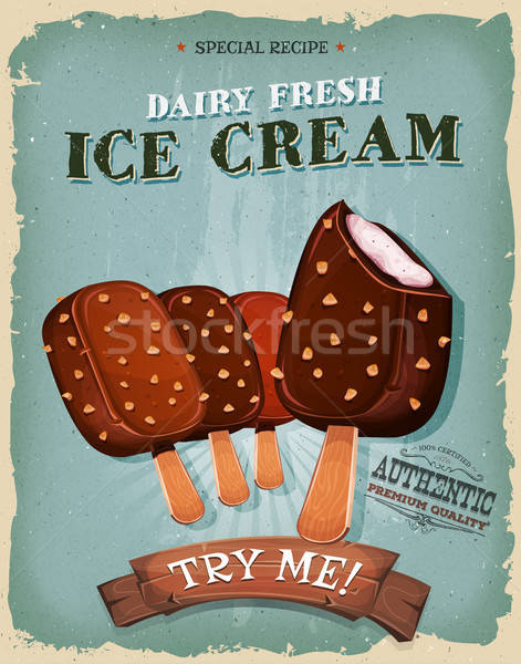 Grunge And Vintage Ice Cream On Wood Stick Poster Stock photo © benchart