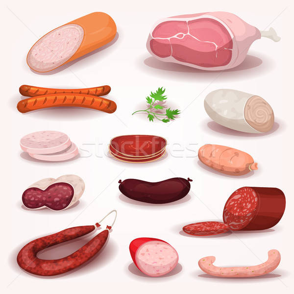 Fleisch Set Illustration Karikatur unterschiedlich Stücke Stock foto © benchart