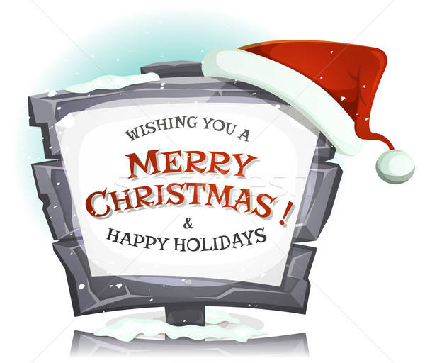 Santa Claus Hat On Funny Stone Sign Stock photo © benchart
