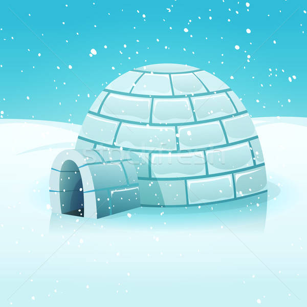 [[stock_photo]]: Cartoon · igloo · polaire · hiver · paysage · illustration