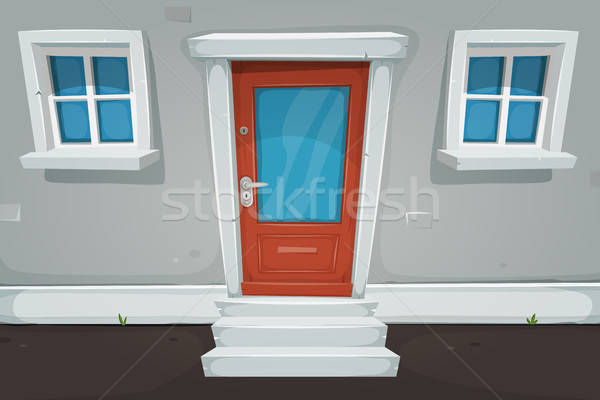 Desen animat casă uşă ferestre stradă ilustrare Imagine de stoc © benchart