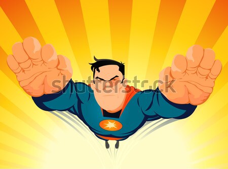 Roşu superhero ilustrare care zboară comic Imagine de stoc © benchart