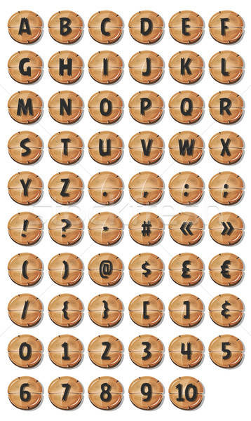 Alphabet Font Set On Rounded Wood Signs Stock photo © benchart