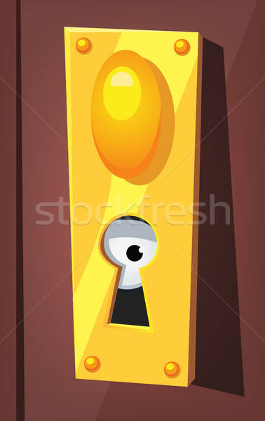 Ojo espionaje detrás puerta ojo de la cerradura ilustración Foto stock © benchart