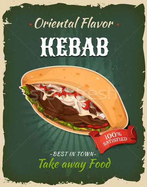 Retro gyorsételek kebab szendvics poszter illusztráció Stock fotó © benchart