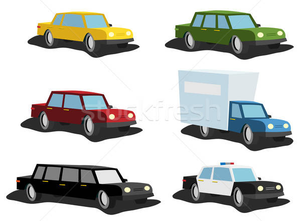 Foto stock: Desenho · animado · carros · conjunto · ilustração · veículo · polícia