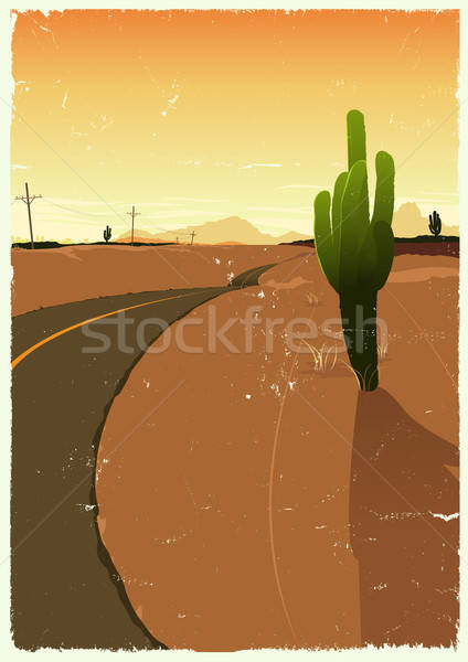 западной пустыне дороги иллюстрация плакат пейзаж Сток-фото © benchart