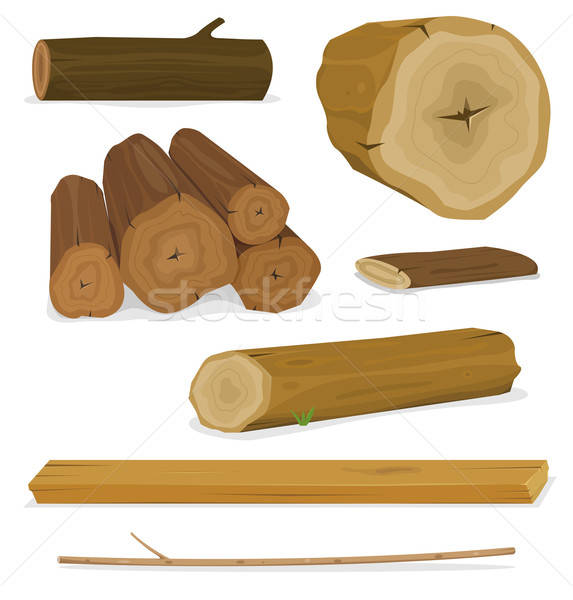 Wood Logs, Trunks And Planks Set Stock photo © benchart