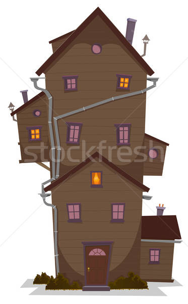 Groß Holz Haus Illustration Karikatur Holz Stock foto © benchart