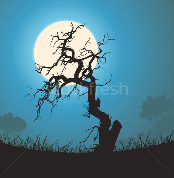 死樹 側影 月光 插圖 萬聖節 可怕 商業照片 © benchart