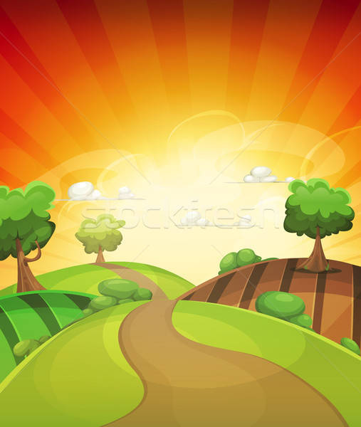 Cartoon land voorjaar zomer zonsondergang illustratie Stockfoto © benchart