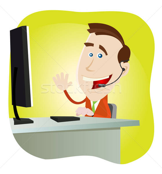 Technikai támogatás illusztráció rajz boldog férfi számítógép Stock fotó © benchart