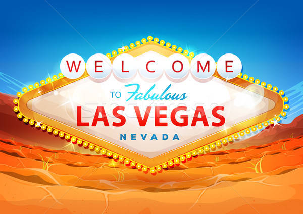 Willkommen Las Vegas Zeichen Wüste Illustration Karikatur Stock foto © benchart
