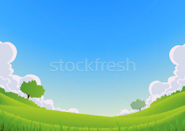 Primăvară vară peisaj wide angle ilustrare desen animat Imagine de stoc © benchart
