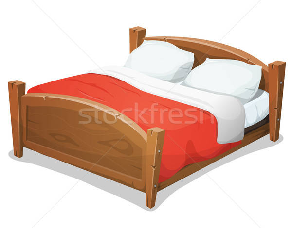Fa · dupla · ágy · piros · pléd · illusztráció vektorgrafika ...