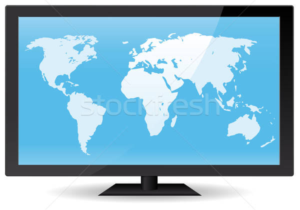 Hartă a lumii cu ecran plat ilustrare larg calculator Imagine de stoc © benchart