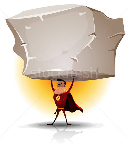 Superhero Holding Heavy Big Boulder Stock photo © benchart