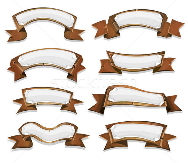 Wood Banners And Ribbons For Game Ui Stock photo © benchart