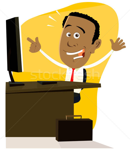 Desen animat negru om de afaceri ilustrare fericit de succes Imagine de stoc © benchart