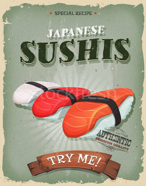 Grunge And Vintage Japanese Sushis Poster Stock photo © benchart