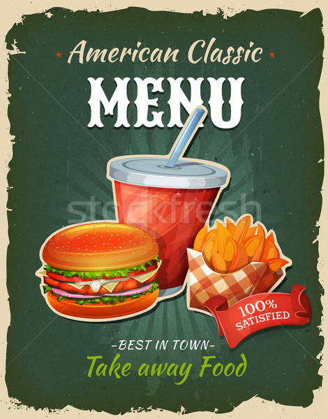 Stock foto: Retro · Fast-Food · Huhn · burger · Menü · Plakat