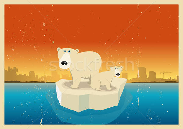 Globális felmelegedés következmények illusztráció jegesmedve család civilizáció Stock fotó © benchart