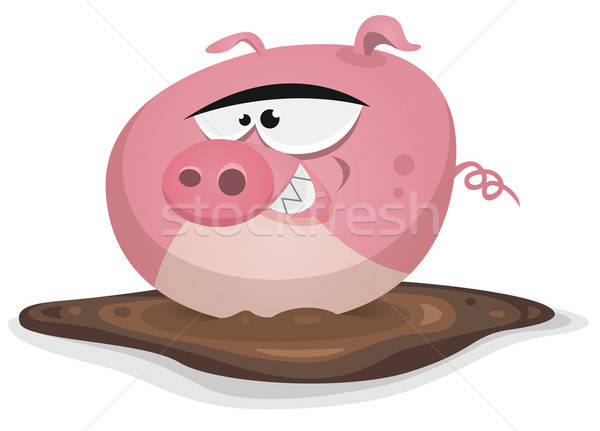 Stock photo: Toon Pig Wash In Pond Bath