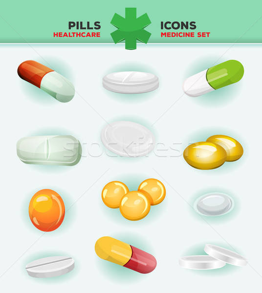 Pills, Capsules And Medicine Tablet Icons Stock photo © benchart