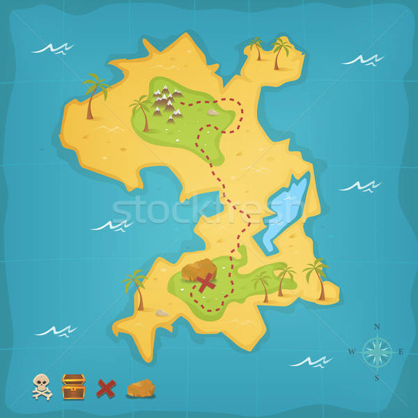 Сток-фото: сокровище · острове · пиратских · карта · иллюстрация · Cartoon